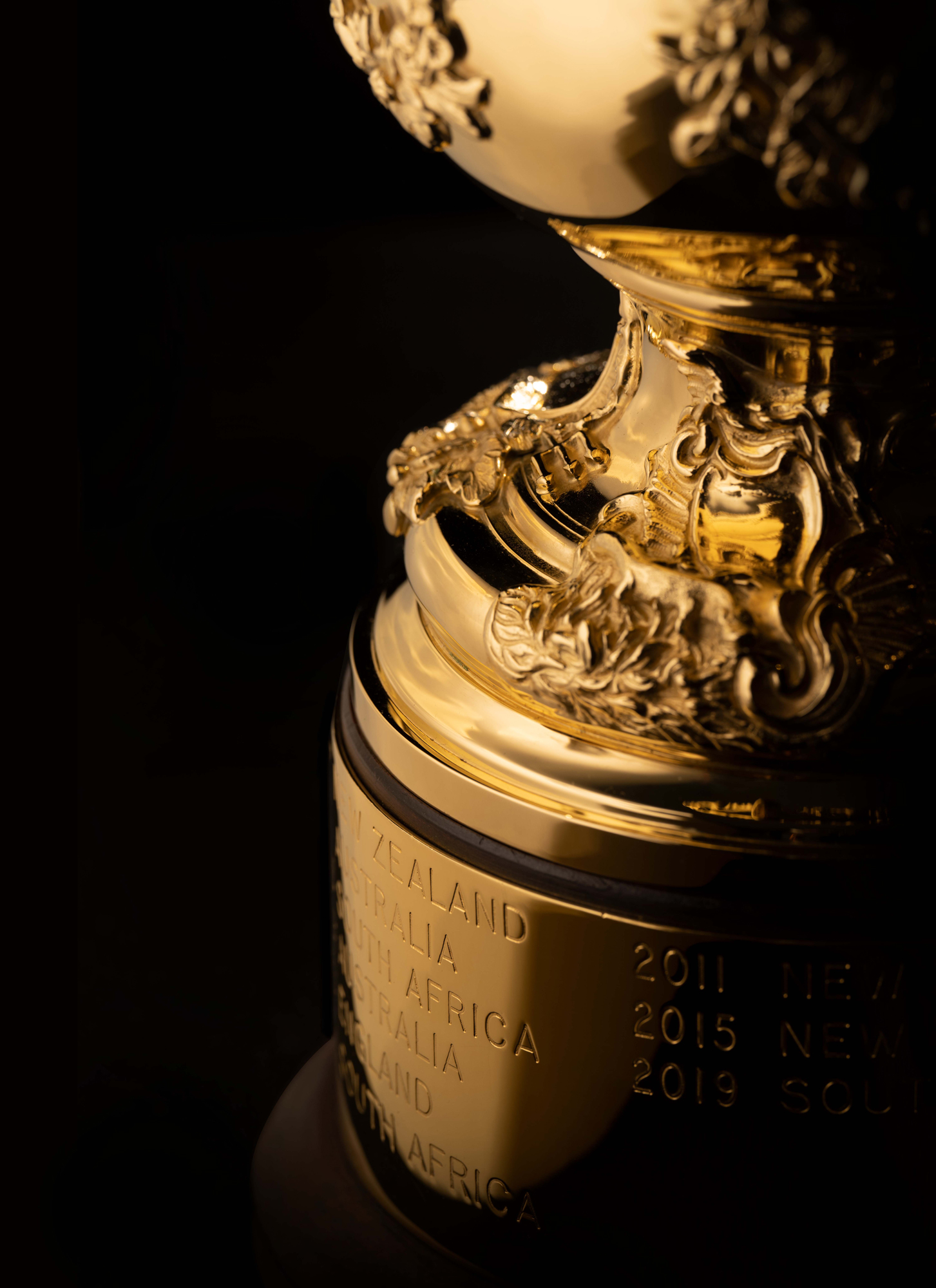 Winning teams engraved on to the Rugby World Cup Webb Ellis Cup trophy