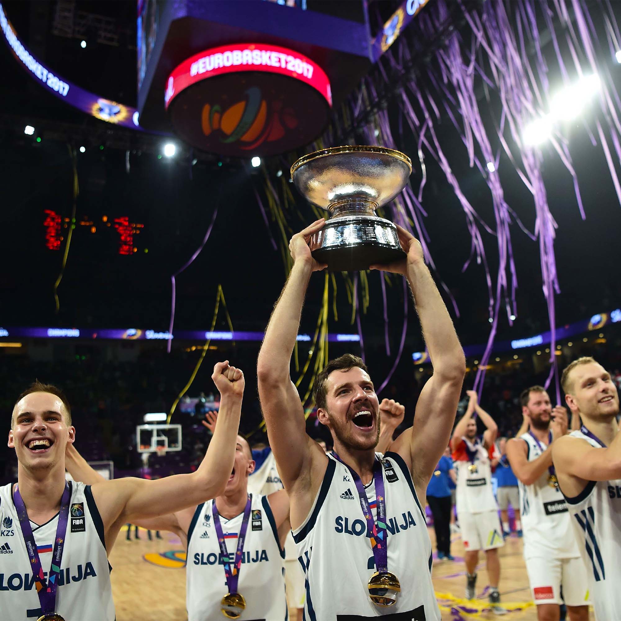 Slovenia lift Eurobasket trophy made by Thomas Lyte