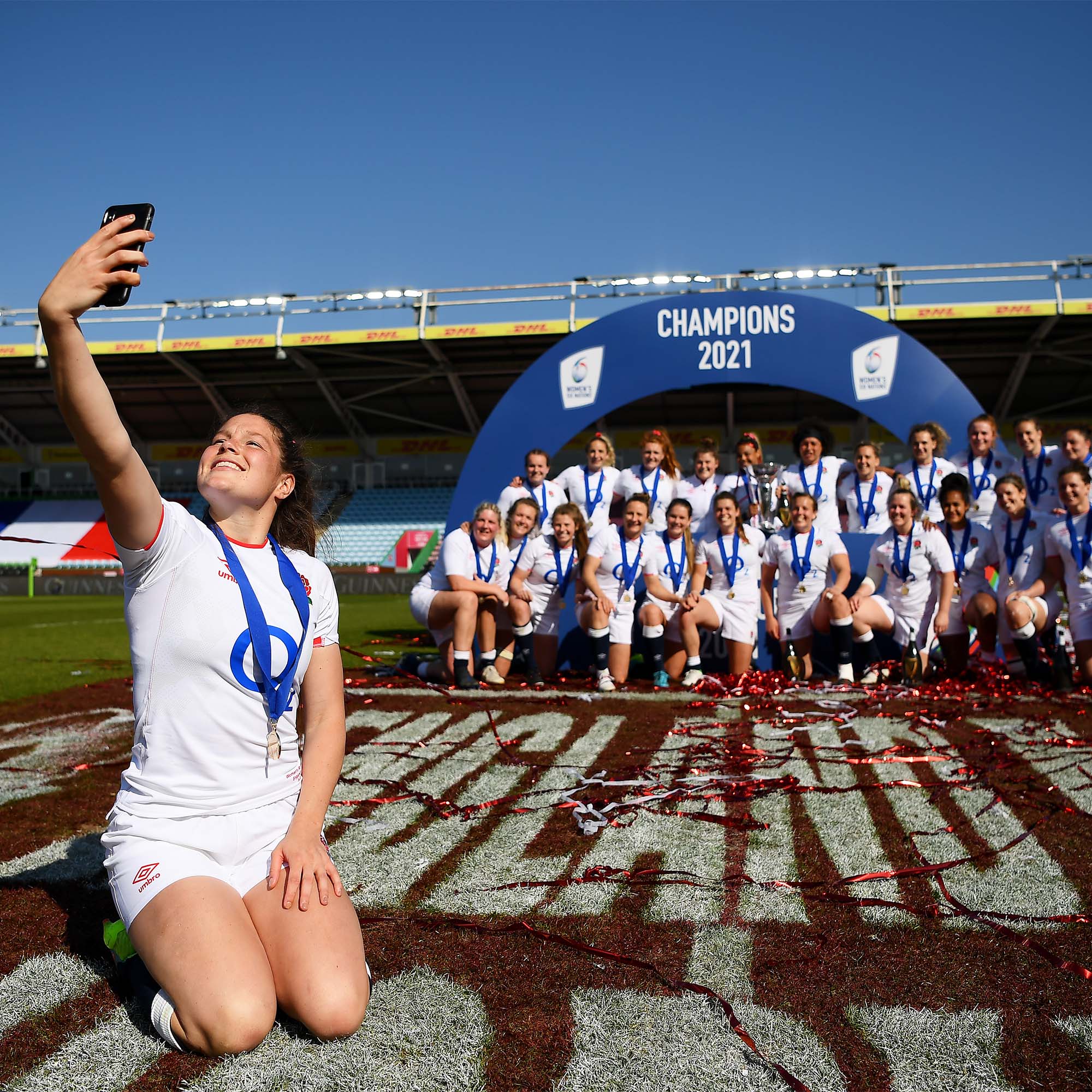 Champions England celebrate with the Women