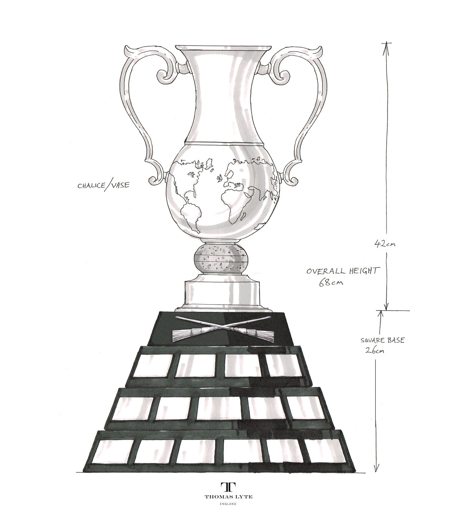 custom trophy designers sketch concept for world curling trophy