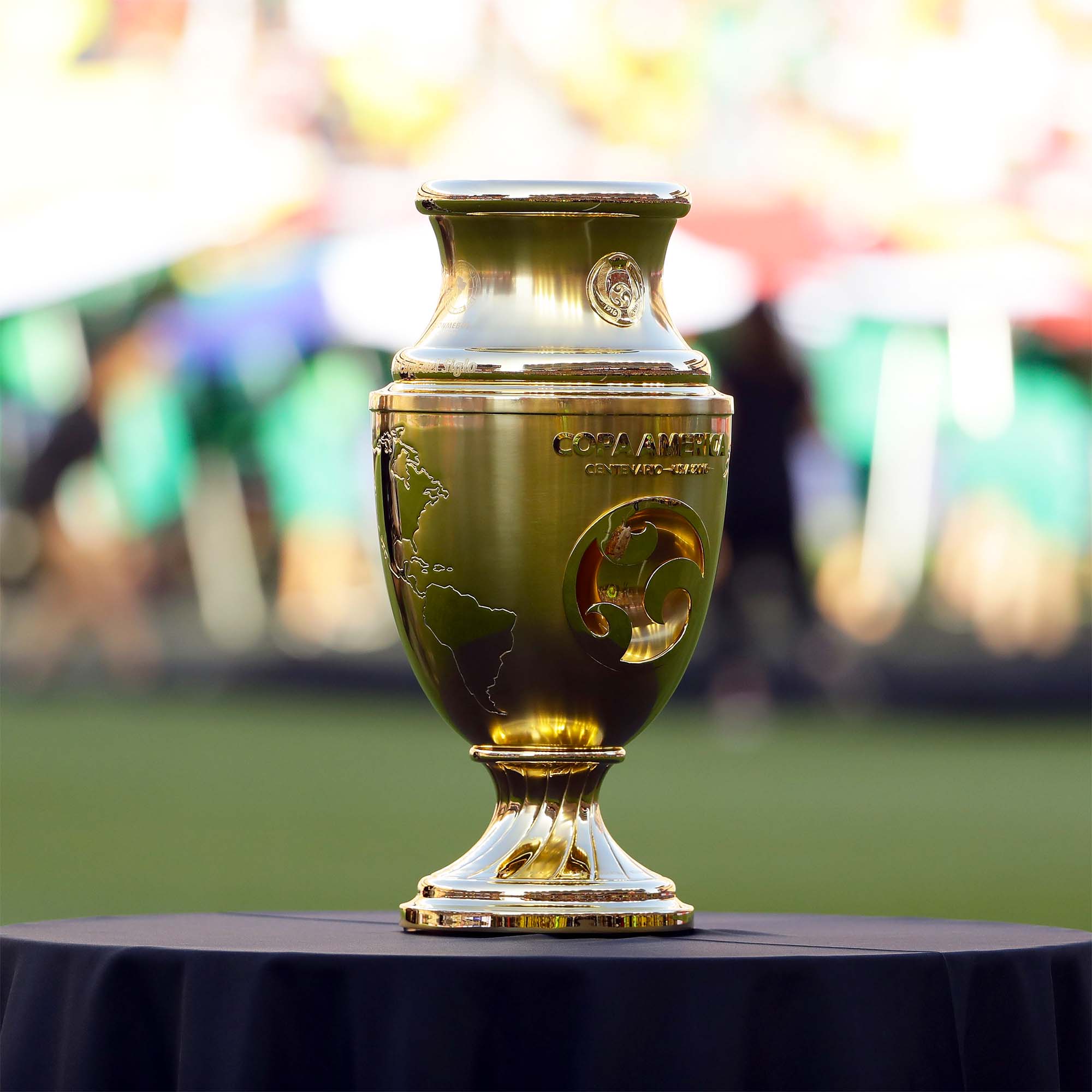 Prestigious Copa America Trophy on display on the pitch