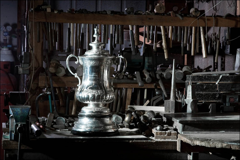 FA Cup trophy in the Thomas Lyte Workshops