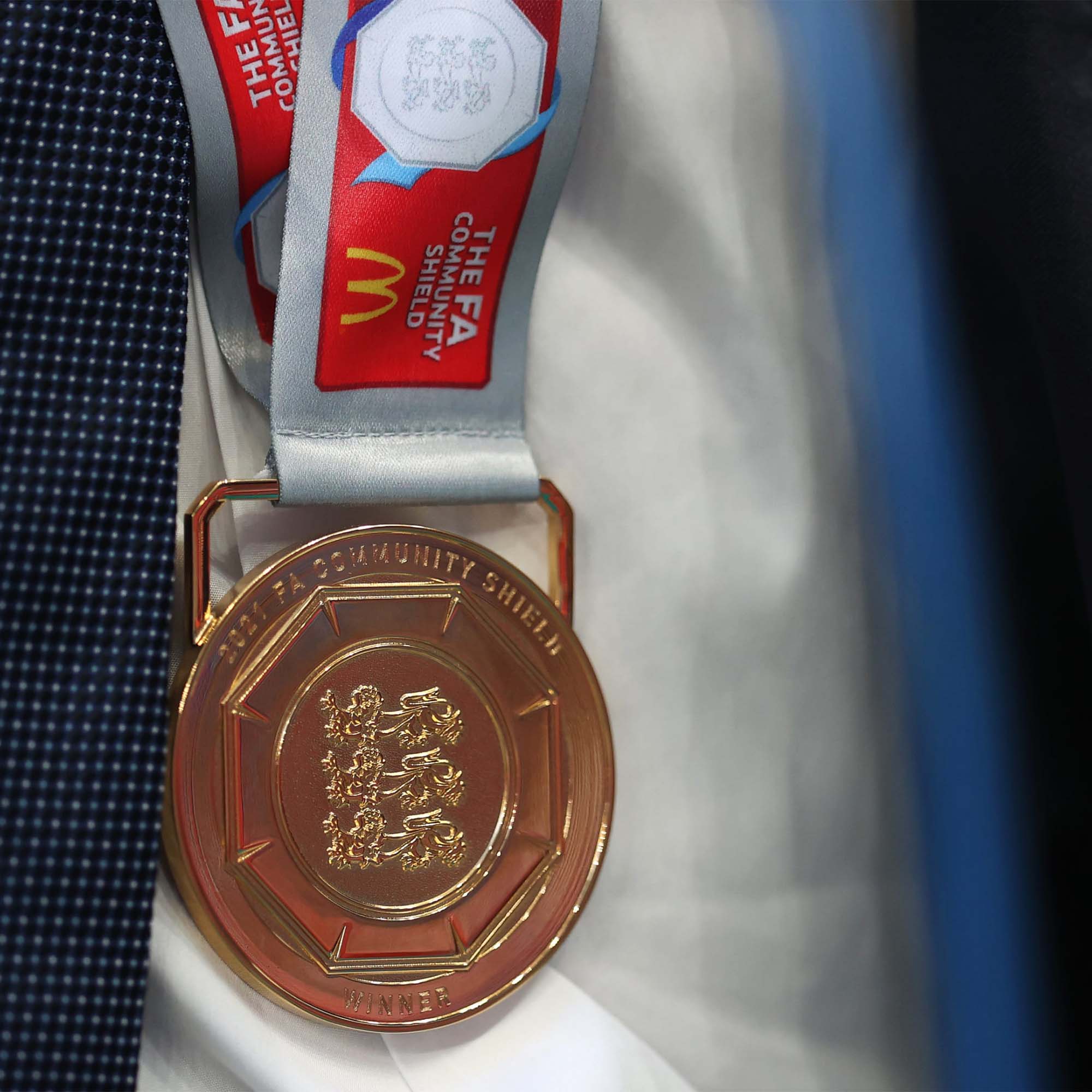 fa community shield winners medal worn by manager designed and made by Thomas Lyte