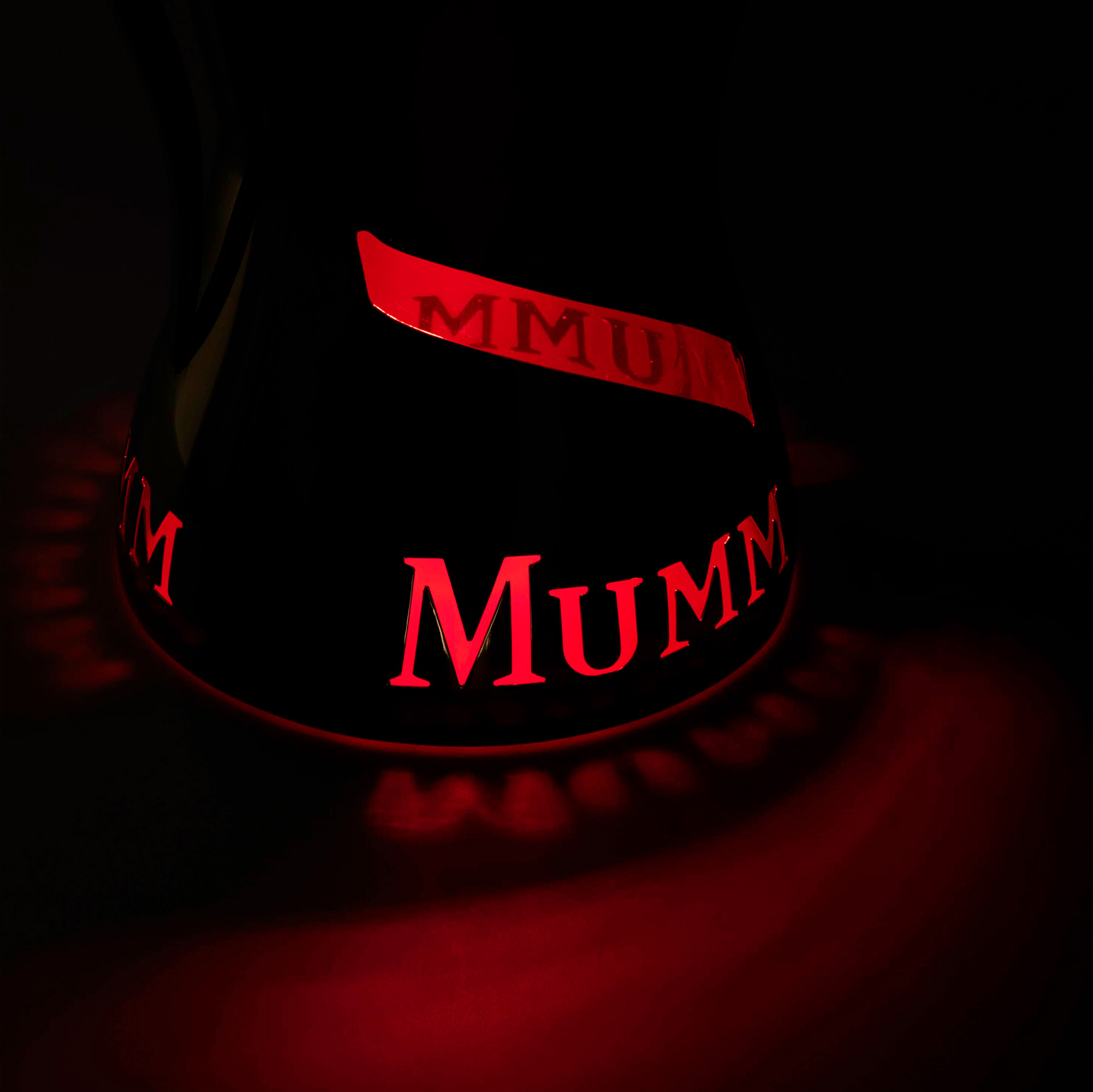 Bespoke silver Mumm Champagne Cooler illuminated