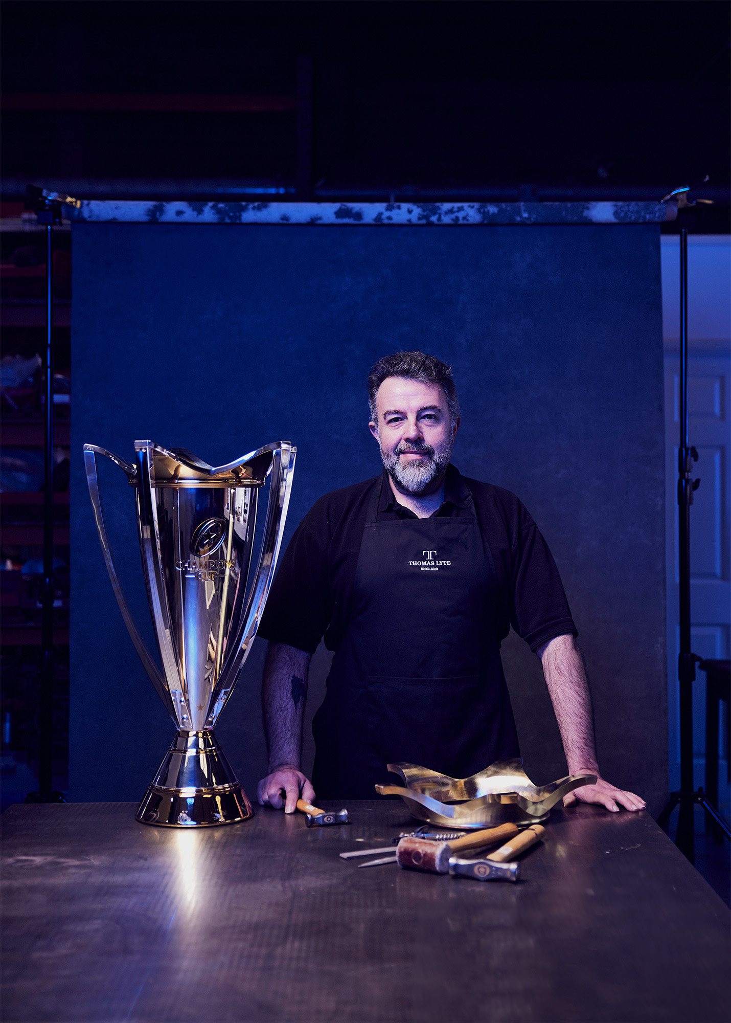 silversmith-with-finished-epcr-champions-trophy-at-thomas-lyte-workshop