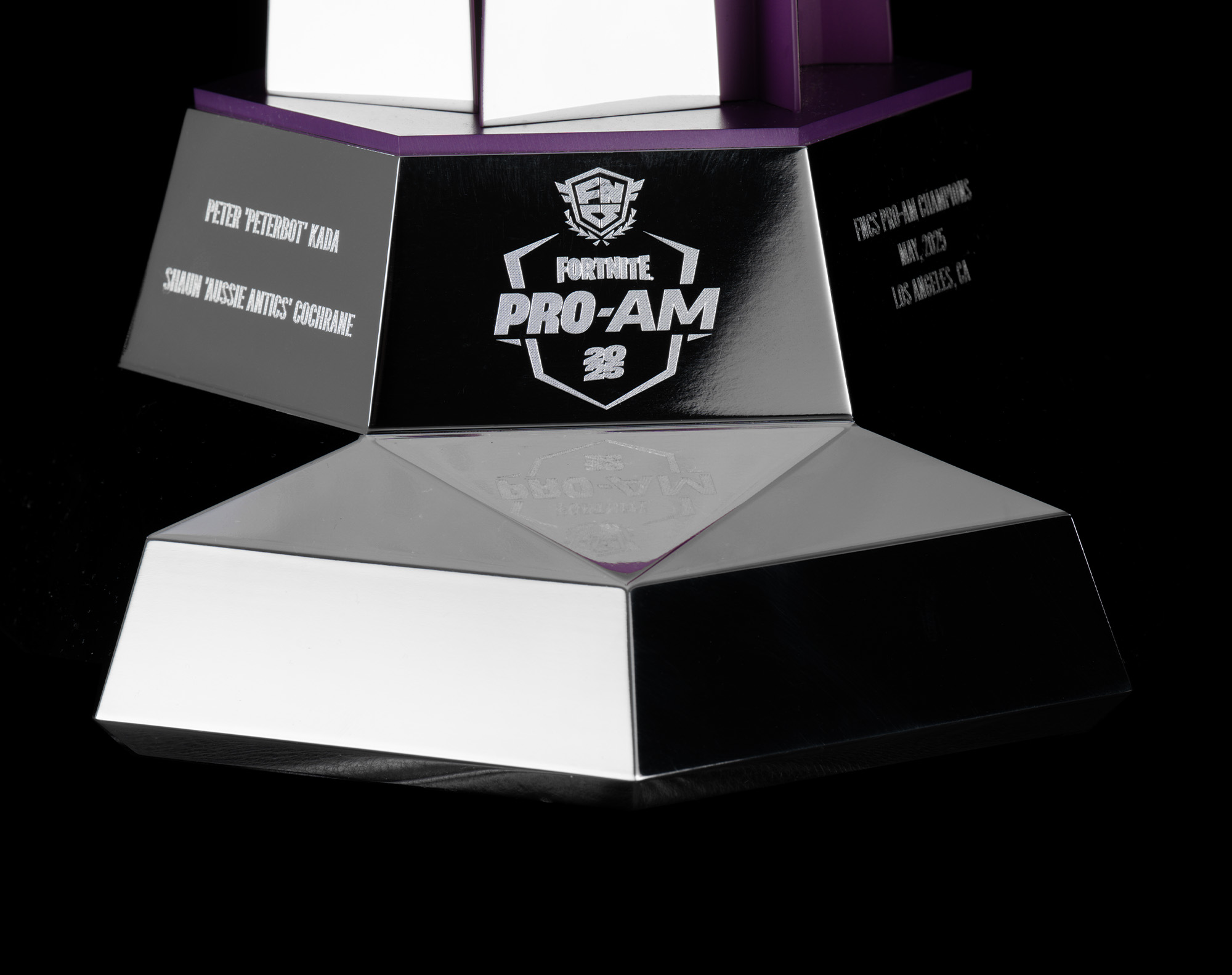 FNCS PRO AM Designers and Makers Thomas Lyte winners engraving plinth fortnite trophy
