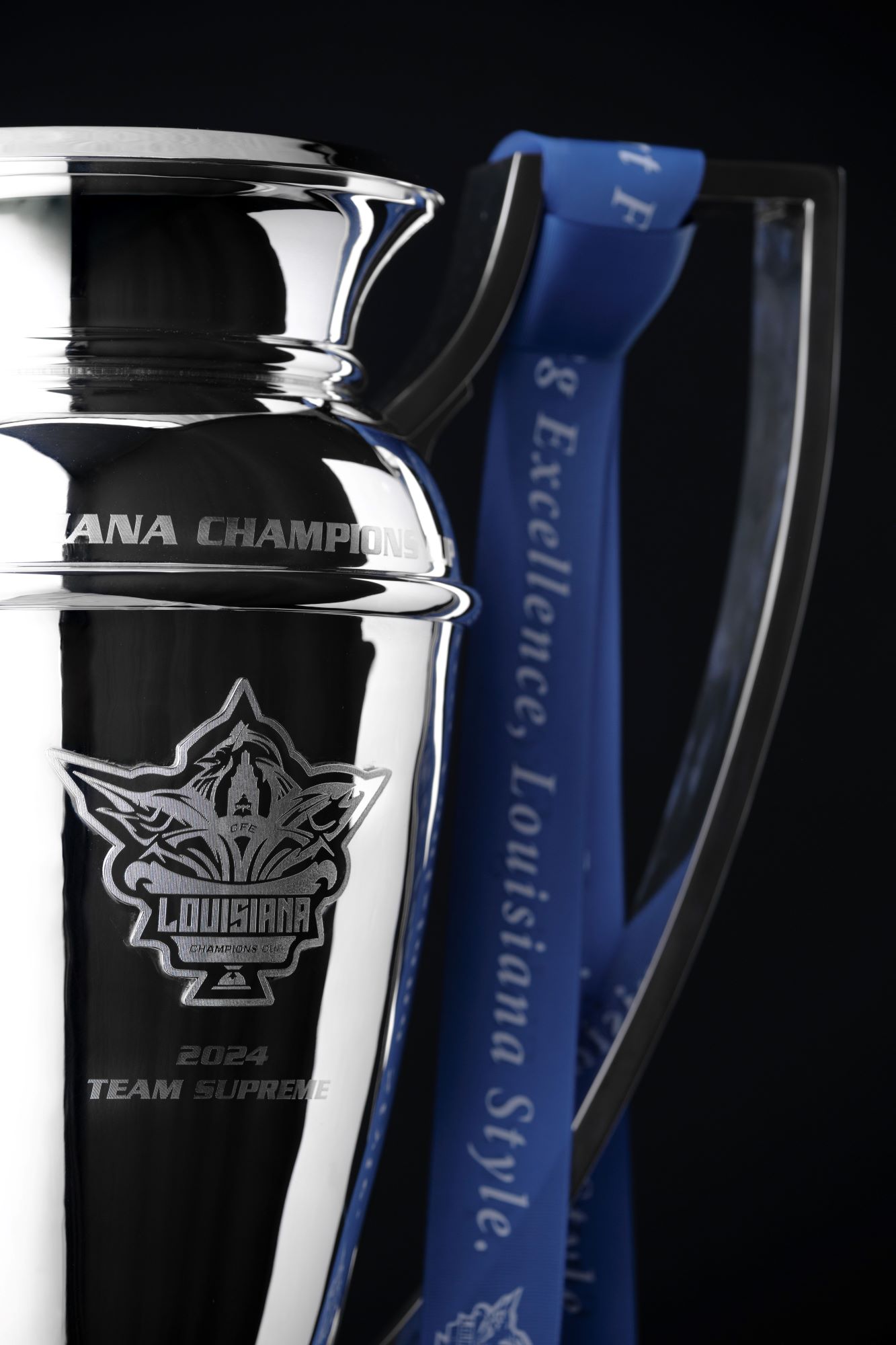 Louisiana Champions Cup Fishing Trophy designed and made by Thomas Lyte logo